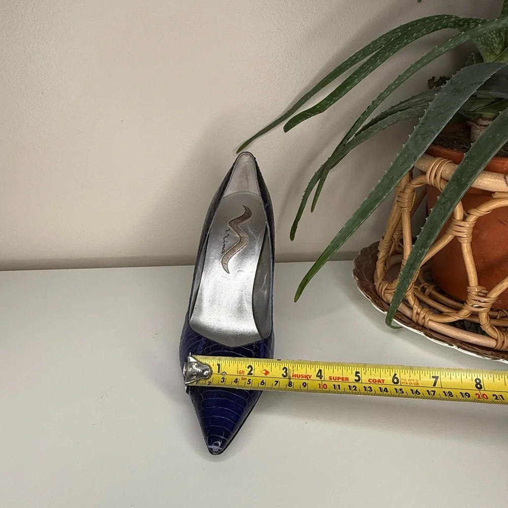 Vintage Nina New York Snakeskin Blue Pointed Toe Stiletto Heels Size 8.5M - Picture 11 of 13